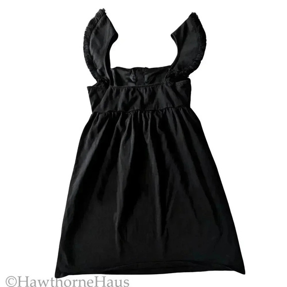 ASOS Black Babydoll Mini Dress Sze 6 Empire Waist Stretch Cocktail Fringe Sleeve - Picture 6 of 9